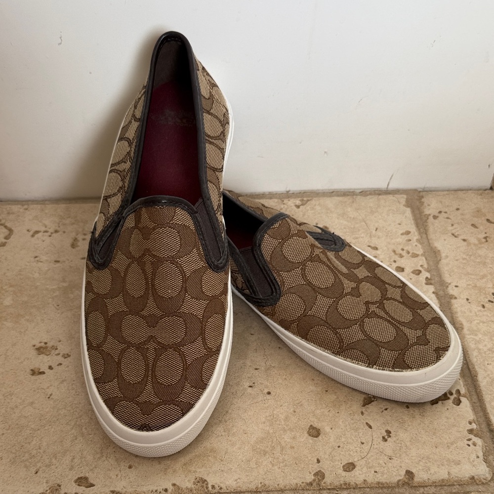 Coach Canvas Slip-On Sneakers in Brown and Tan 8.5
